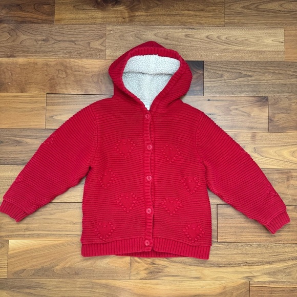 Hanna Andersson sherpa lined knitted button front hooded coat cardigan 140cm - Picture 2 of 13